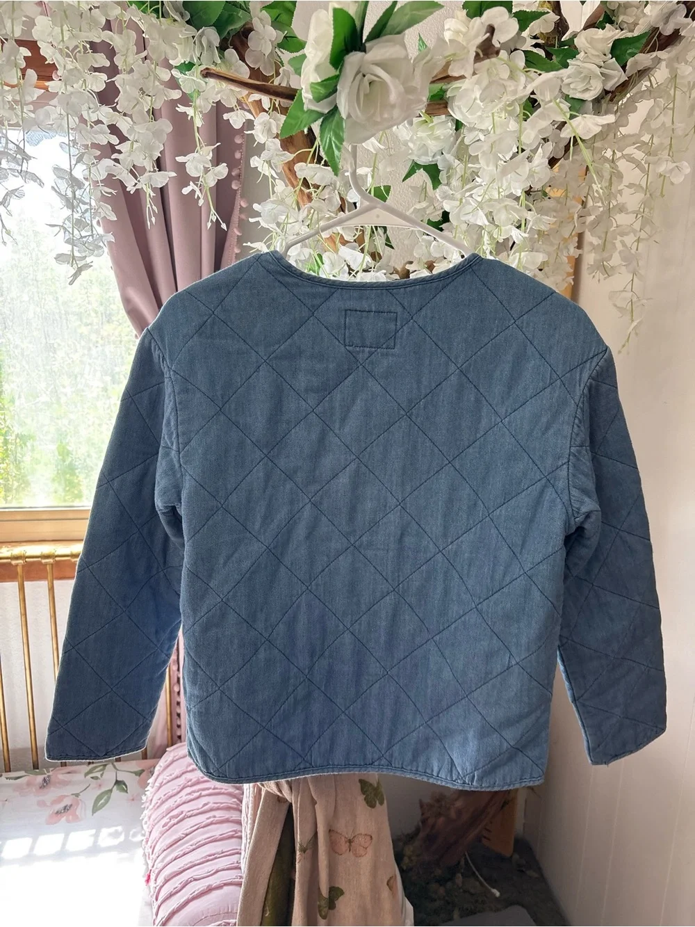 Old Navy Girls' Quilted Chambray Button-Front Jacket - Light Blue